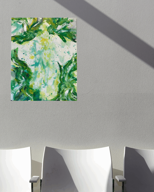 Breath – Abstract Painting in Green and Yellow | Izumi Tokita Original Art - Image 2