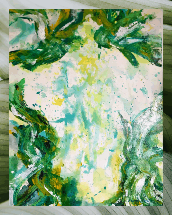 Breath – Abstract Painting in Green and Yellow | Izumi Tokita Original Art - Image 3